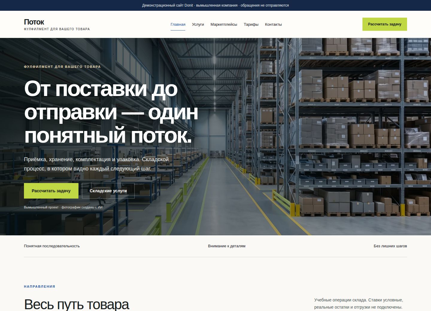 Главная страница шаблона «Фулфилмент и логистика»
