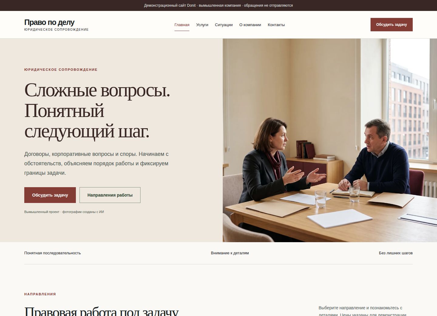 Главная страница шаблона «Юридические услуги»